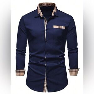 Shein Men’s Plaid Patchwork Button Down Casual Shirt, [4XL] NWT